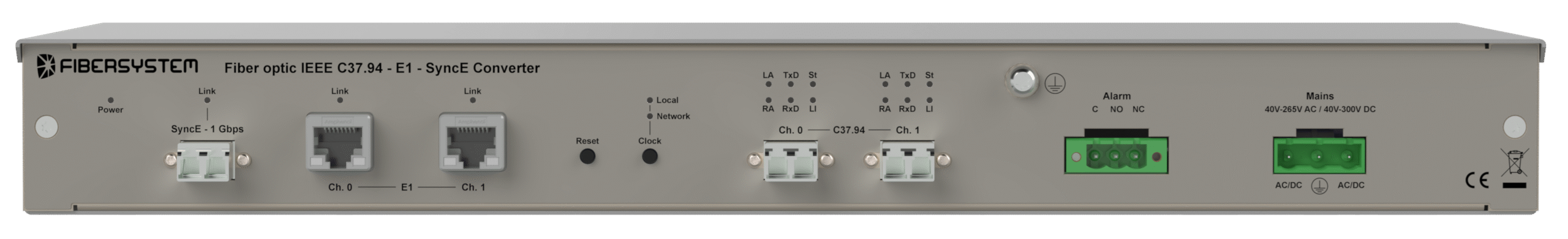 Fo converter IEEE C37.94 and E1 over Synchronous Ethernet (SyncE)